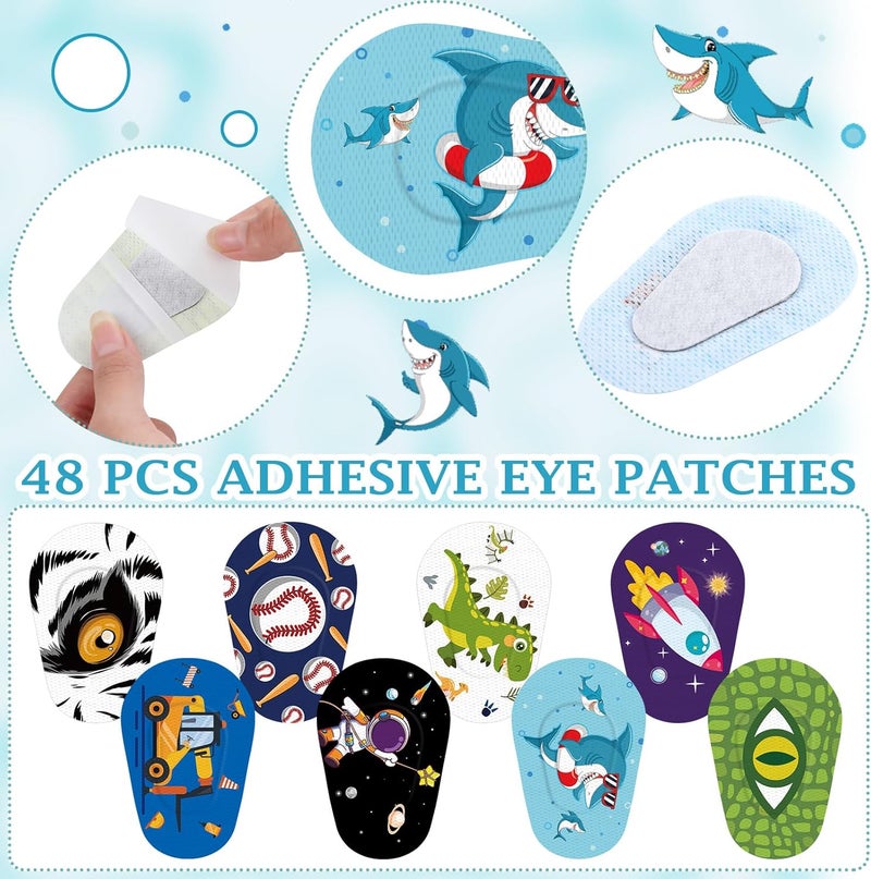 Siifert 48 Pcs Latex Free Adhesive Eye Patches for Kids Latex Free Disposable Cute Adhesive Bandages for Amblyopia Light Blocking Lazy Eye Toddler Boys Girls, 8 Styles - Image 3